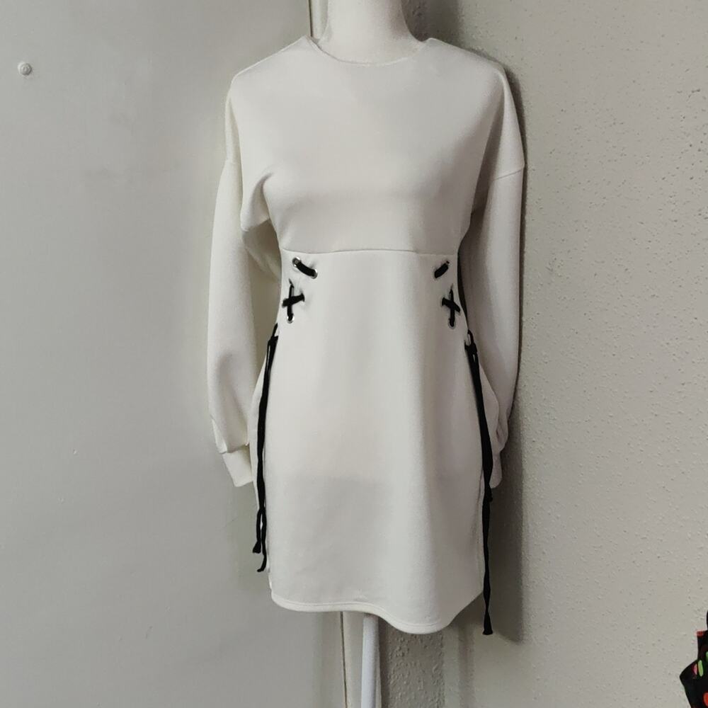 ASOS White/Black Mini Dress with Lace Up Corset Detail Balloon Sleeves 6 Party